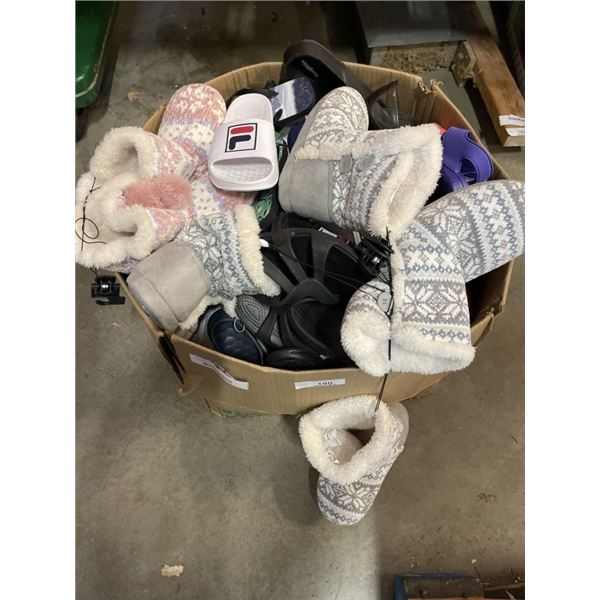 LARGE BOX OF ASSORTED SHOES AND SLIPPERS