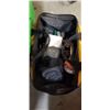 Image 3 : TOTE OF PLUMBING FITTINGS AND DEWALT TOOL BAG WITH HAND TOOLS, KNEEPADS ETC