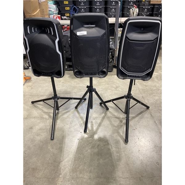 THREE ION PORTABLE PARTY SPEAKERS WITH STANDS STORE RETURNS DON'T TURN ON