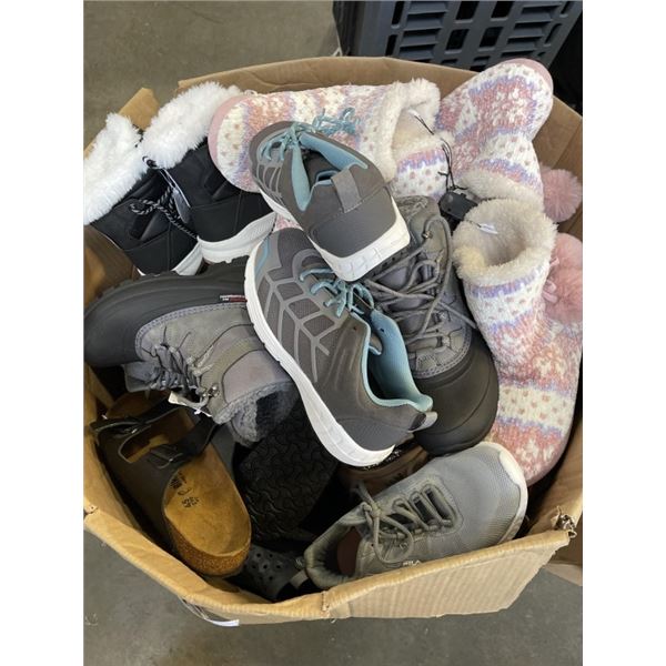 LARGE BOX OF ASSORTED SHOES AND SLIPPERS