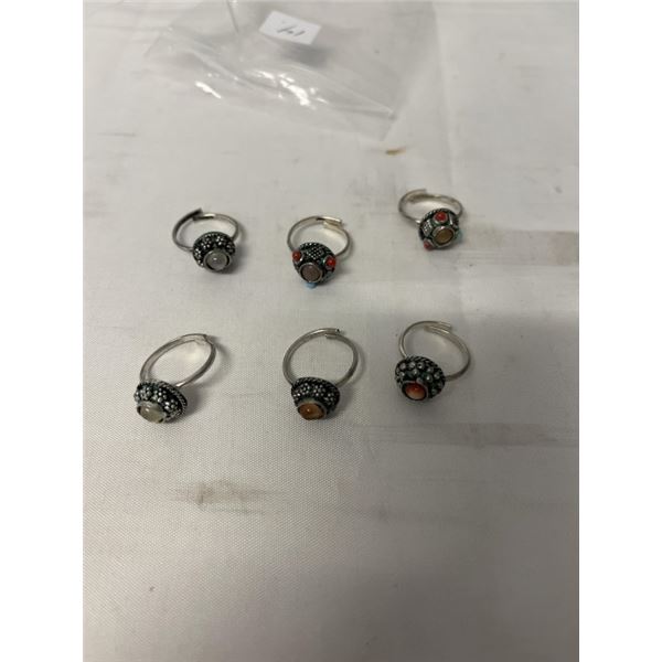 6 VINTAGE SEMI PRECIOUS STONE RINGS