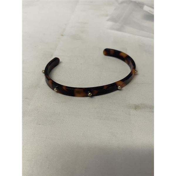 VINTAGE TORTOISE SHELL OPEN CUFF BANGLE W/ 6 GOLD DOTS