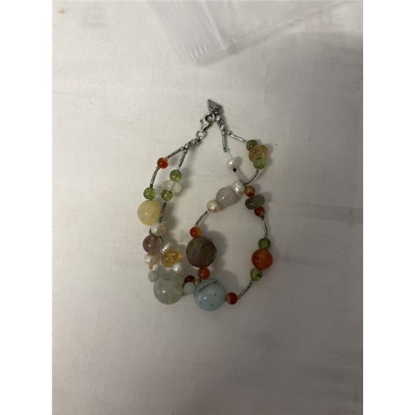 DOUBLE STRAND GEM STONES BEADS AND CULTURED FRESHWATER PEARLS BRACELET