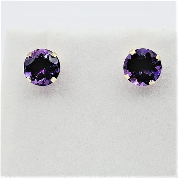 14KT YELLOW GOLD NATURAL AMETHYST EARRINGS, RETAIL $400.00. AMETHYST IS THE BIRTHSTONE FOR FEBRUARY,