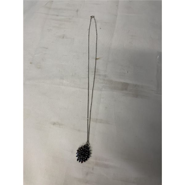 925 STERLING SILVER CHAIN W/ PENDANT W/ LOTS OF MARQUISE CUT GARNET STONES EA MARKED 925