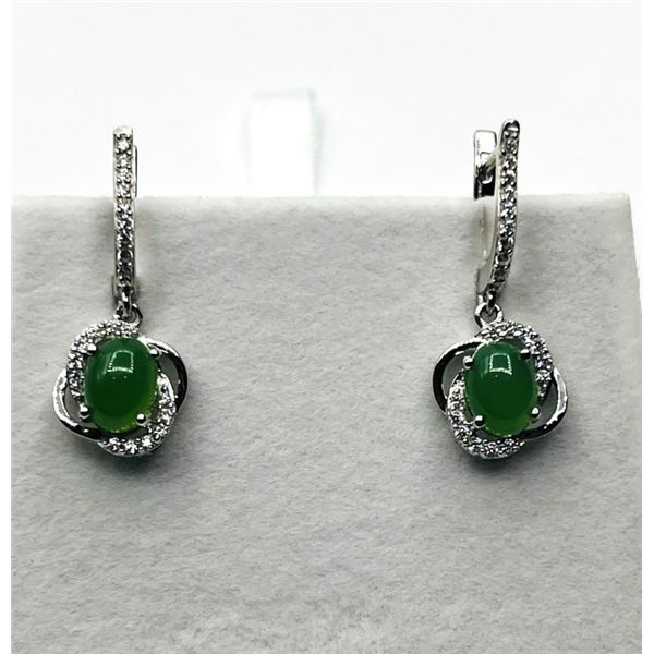 STERLING SILVER NATURAL CHROME DIOPSIDE (3.20CT) WITH CZ (0.30CT) EARRINGS,W/A $320.00.