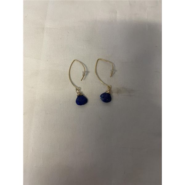 PAIR OF GOLD GUILDED STERLING SILVER LAPIS LAZULI EARRINGS MARKED 925