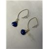 Image 2 : PAIR OF GOLD GUILDED STERLING SILVER LAPIS LAZULI EARRINGS MARKED 925
