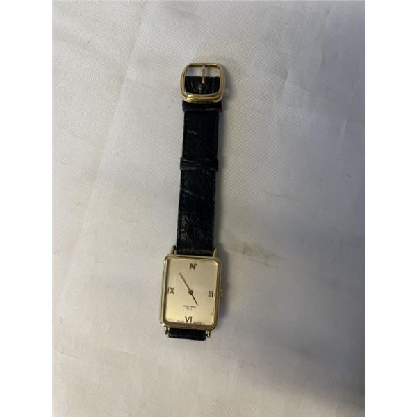 ORIGINAL GOLD NINA RICCI PARIS TANK WATCH, QUARTZ, SWISS, BATTERY REQUIRED