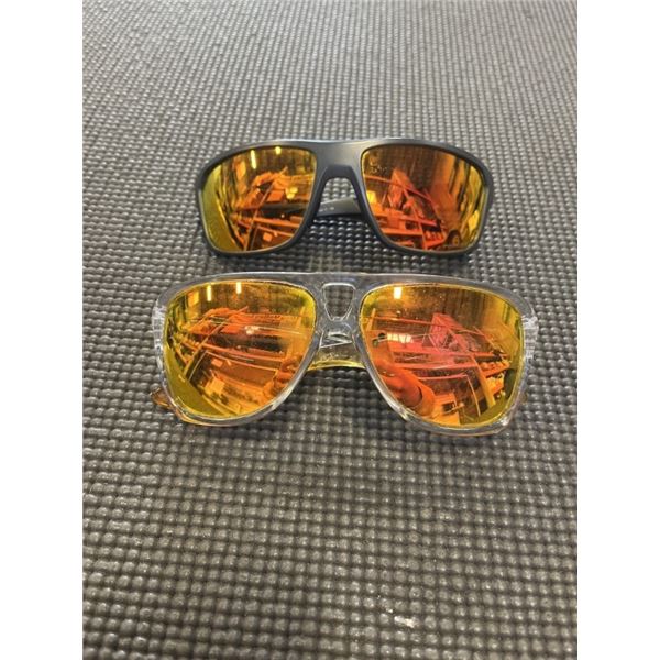 2 PAIRS OF OAKLEY SUNGLASSES, ORANGE LENSES HEAVILY SCRATCHED