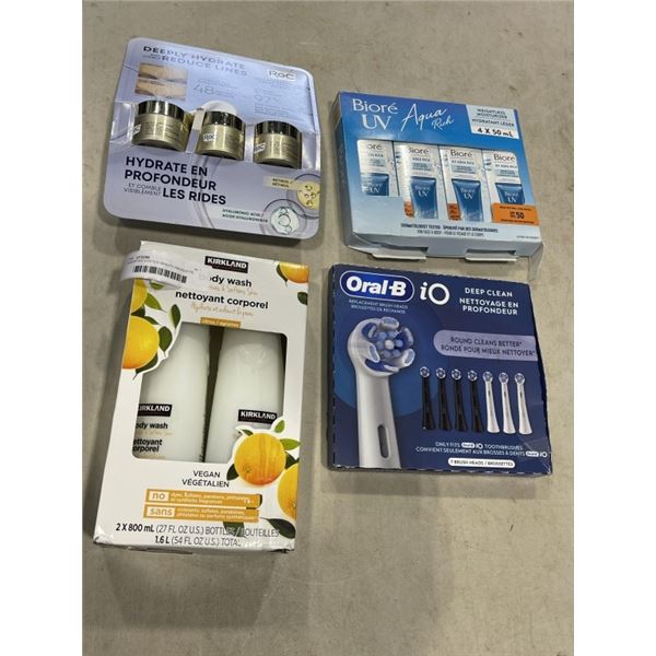 ASSORTED COSTCO BEAUTY PRODUCTS, AND ORAL B BRUSH HEADS, INCOMPLETE