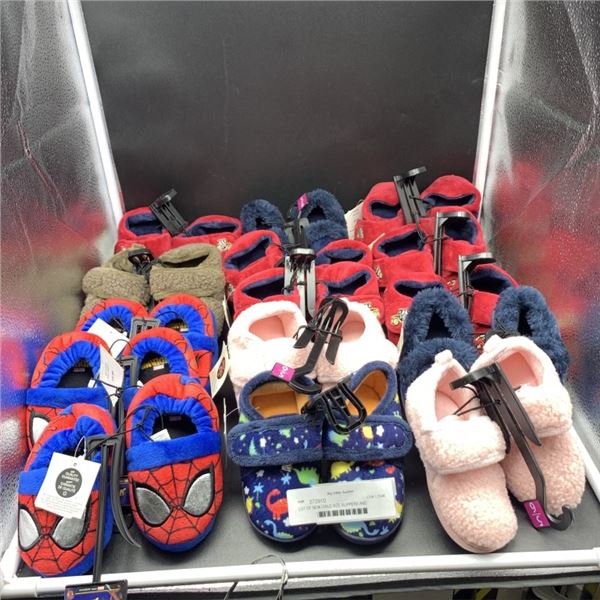 LOT OF NEW CHILD SIZE SLIPPERS AND FOOTWEAR