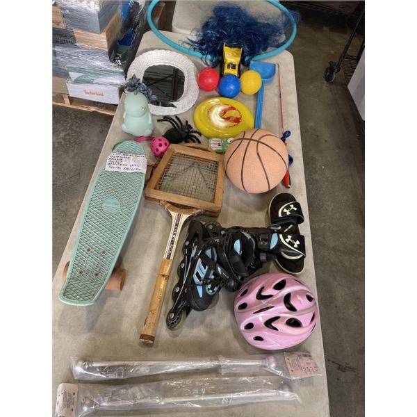 BASKET AND BOX OF KIDS TOYS