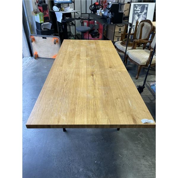 36 X 82 INCH SOLID TOP OAK TABLE WITH METAL BASE