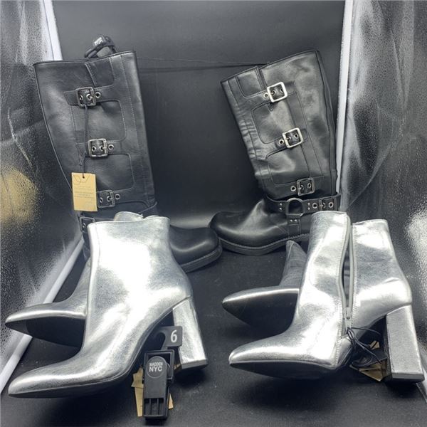THREE PAIRS OF NEW SIZE 6 MADDEN NYC HIGH HEEL AND LOW HEEL BOOTS RETAIL $180