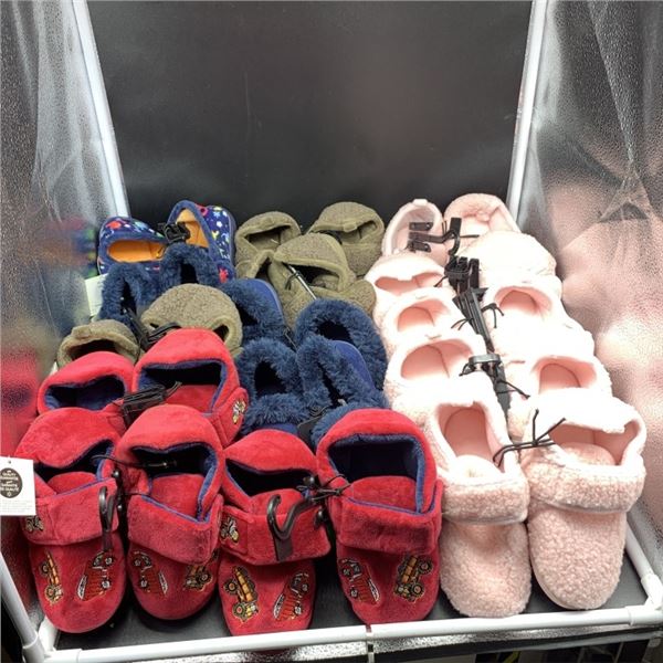 LOT OF NEW CHILD SIZE SLIPPERS AND FOOTWEAR