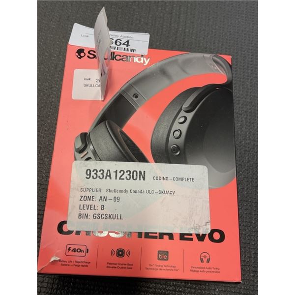 SKULLCANDY CRUSHER EVO OVER-EAR SOUND ISOLATING BLUETOOTH HEADPHONES - TESTED WORKING, RETAIL $199
