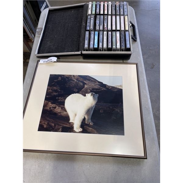 HARD CASE FULL OF CASSETTES AND FRAMED PRINT