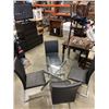 Image 1 : GLASS TOP DINING TABLE W/ 4 BLACK LEATHER-LOOK CHAIRS