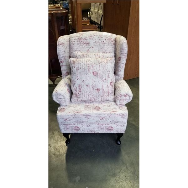 WINGBACK ACCENT CHAIR W/ 2 MATCHING THROW PILLOWS