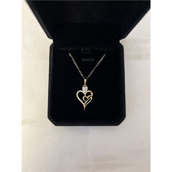 NEW 14K GOLD PLATED 0.5CT HEART CUT SIMULATED DIAMOND (CZ) DOUBLE HEART NECKLACE, CHAIN 18" LONG