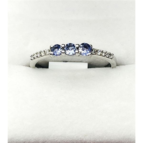 STERLING SILVER NATURAL TANZANITE (0.33CT) WITH CZ (0.10CT) RING, SIZE 9, W/A $270.00. TANZANITE IS 
