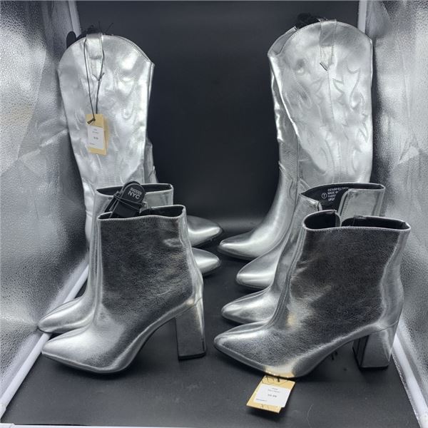 FOUR PAIRS OF NEW SIZE 7 MADDEN NYC HIGH HEEL AND LOW HEEL BOOTS RETAIL $240