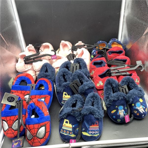 LOT OF NEW CHILD SIZE SLIPPERS AND FOOTWEAR