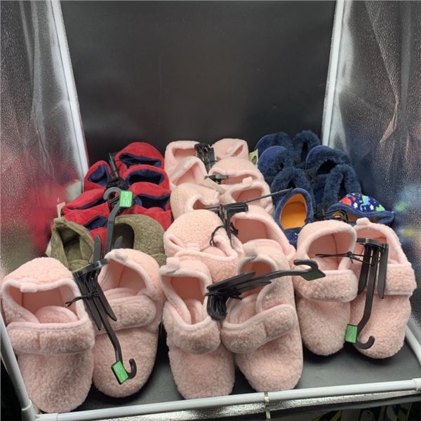 LOT OF NEW CHILD SIZE SLIPPERS AND FOOTWEAR