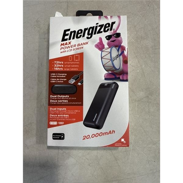 ENERGIZER MAX POWER BANK WITH LCD SCREEN, DUAL CHARGE OUTPUTS, 20,000MAH