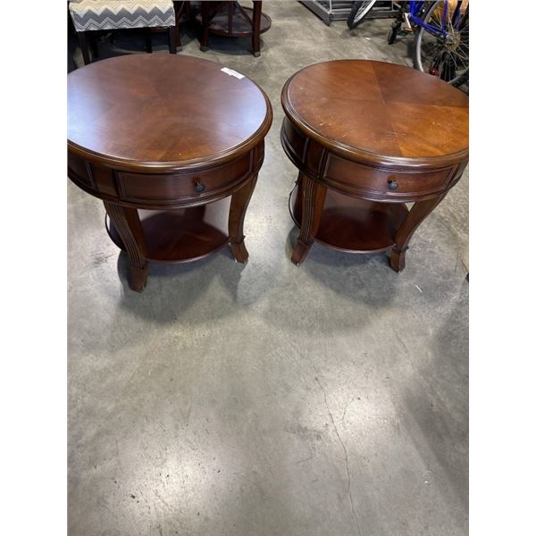 2 HOOKER FURNITURE ROUND SIDE TABLES WITH DRAWER