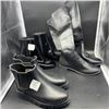 Image 1 : THREE PAIRS OF NEW SIZE 6 HIGH HEEL, LOW HEEL AND RUBBER BOOTS RETAIL $120