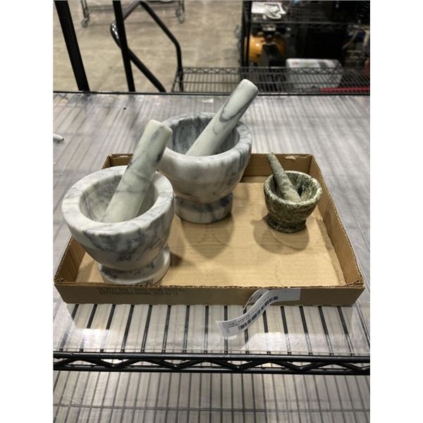 3 MORTAR AND PEDESTAL SETS