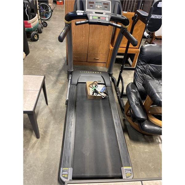 AS NEW LIVESTRONG FOLDING TREADMILL WITH ACCESSORIES, WORKING