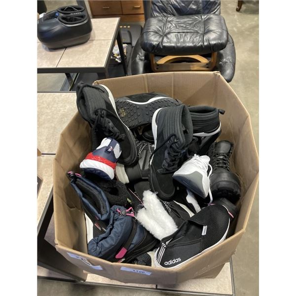 LARGE BOX OF ASSORTED SHOES AND SLIPPERS
