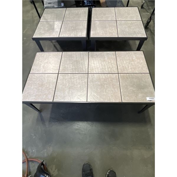 TILE TOP COFFEE AND 2 SIDE TABLES