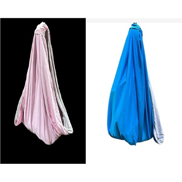 2 NEW REVERSIBLE HANGING FABRIC CHAIRS PINK /GREY AND BLUE/GREY SUPPORTS UP TO 200 LB