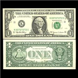 1999 $1 Federal Reserve Note Crisp Unc FANCY NUMBER (CUR-05986)