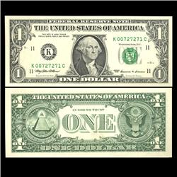 1999 $1 Federal Reserve Note Crisp Unc FANCY NUMBER (CUR-05980)