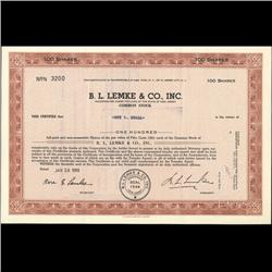1960s Lemke Stock Certificate Scarce Brown (COI-3432)