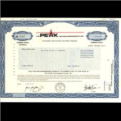 1990s Peak Technologies Stock Certificate Scarce (COI-3339)