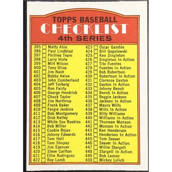 1972 O-PEE-CHEE 4th SERIES CHECKLIST