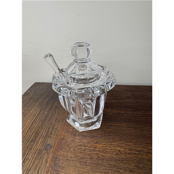 Baccarat mustard jar with spoon