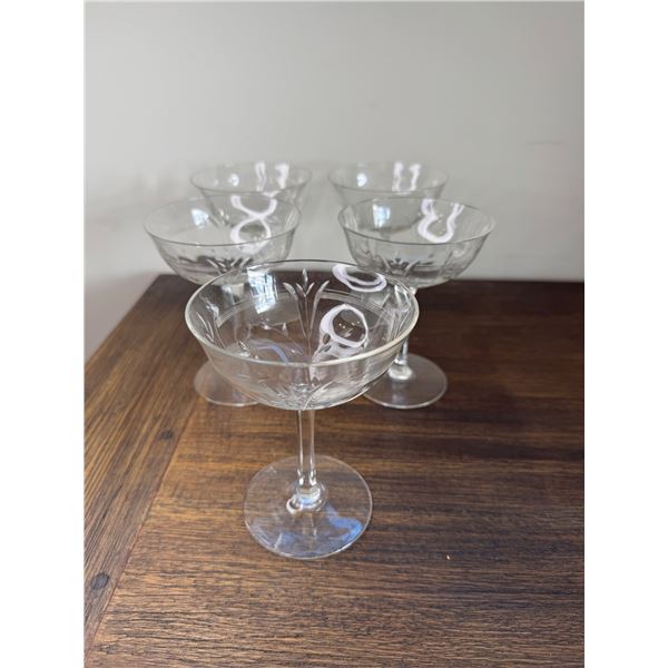 1930' hand etched champagne glasses