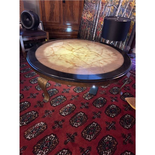 Onyx coffee table 46" round brass legs