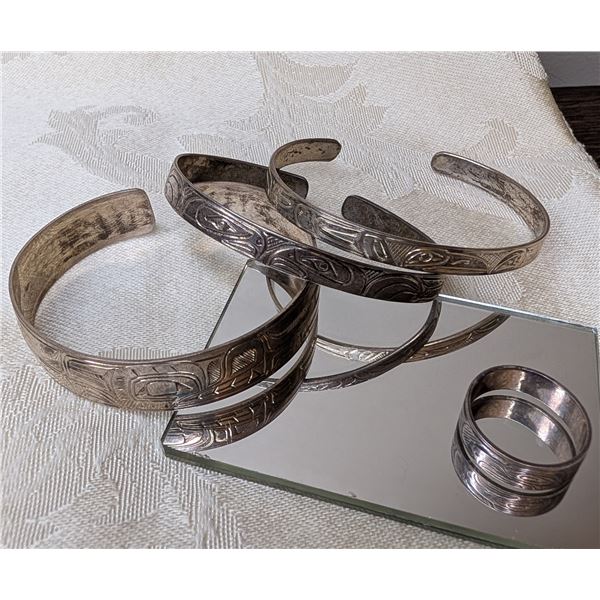 BC Native Arts silver cuffs and ring
