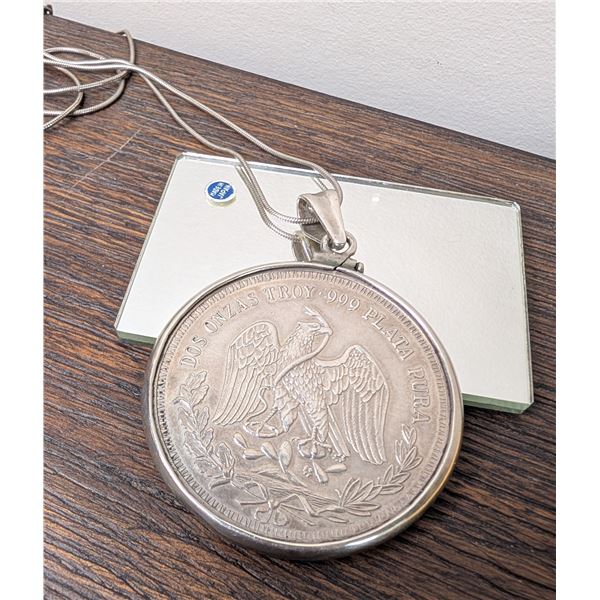 Rare Vintage MIGUEL HIDALGO 2 Ounces .999 Silver Round, Mexico - converted to pendant