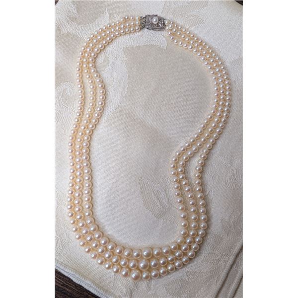 Vintage Mikimoto triple strand Akoya pearls necklace (stamped)
