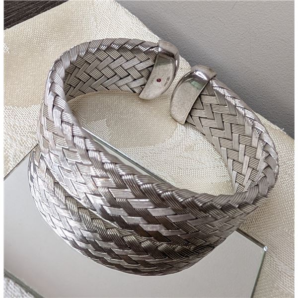 Roberto Coin Sterling Silver Weave cuff bracelet with signature ruby