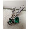 Image 2 : Pearl Cut Emerald and round diamond dangle drop earrings (white gold)